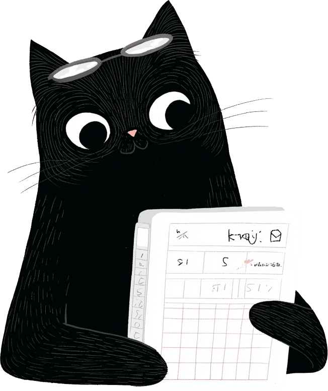 Munny Kat with notebook